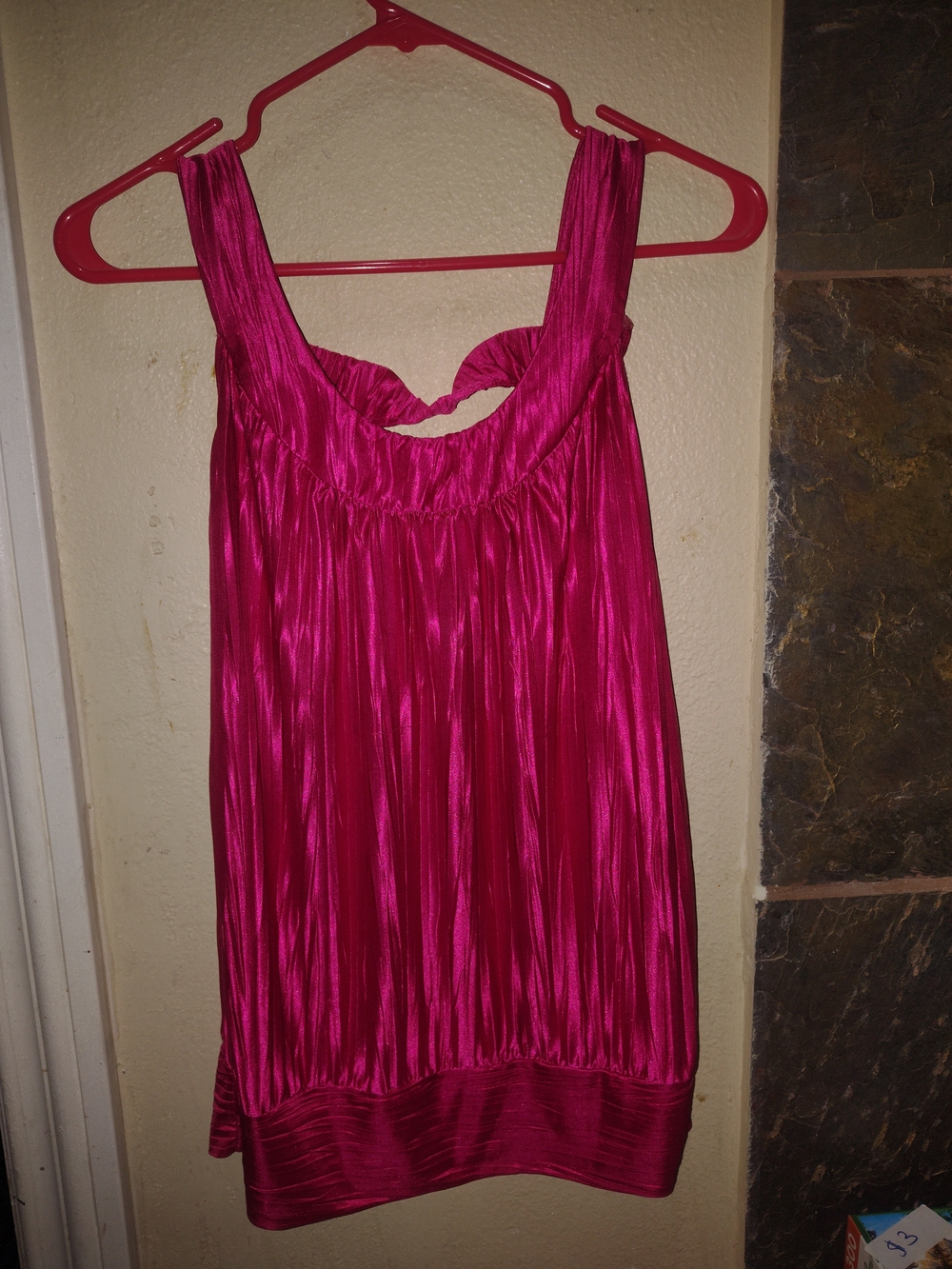 IZ Byer Fuchsia Pink Pleated Satin Top Open Back Banded Hem